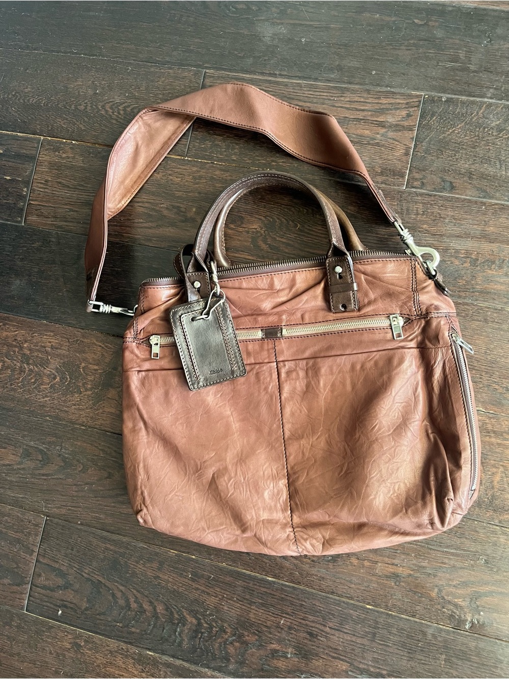 Authentic Chloé Bon Voyage Brown Lambskin Leather Travel Tote Bag